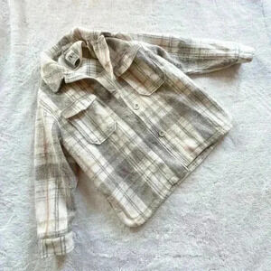 Zara Cream and Gray Plaid Teddy Jacket